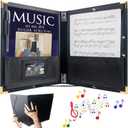 IvyRobes PU Leather Sheet Music Folder, 12.5" x 10" Choir Folder with Elastic String & Hand Strap,10 Pockets Fits 8.5" x 11", A4, 9" x 12" Sheets for Piano,Choral & Music Performance Black