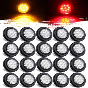 20Pcs 2" Inch Round LED Clearance Side Marker Lights Kit 9 LED w/Clear Reflector Lens, 10 Amber + 10 Red 2" Led Round Trailer Side Marker Lights Sealed Flush Mount w/Grommet and 2 Prong Pigtails