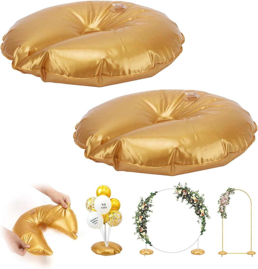 2 Pcs Golden Water Weight Bags for Arch Stand Base  Heavy Duty Fillable Backdrop Stand Weights for Wedding & Party, Thickened Water-Fill Base for Metal Arch Frame
