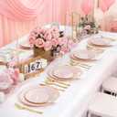 YOUBET 60PCS Pink Scalloped Plastic Plates - Hard Pink and Gold Fancy Disposable Plates include 30 Gold Dinner Plate, 30 Dessert Plate for Party & Wedding & Baby Shower Mothers Day