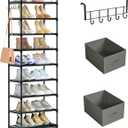 OYREL Tall Shoe Rack Narrow 10 Tier Shoes Rack 20 25 Pairs, Shoe Storage Organizer for Closet, Sturdy Metal Shoe Shelf Shoe Stand with 2 Boxes 1 Hook