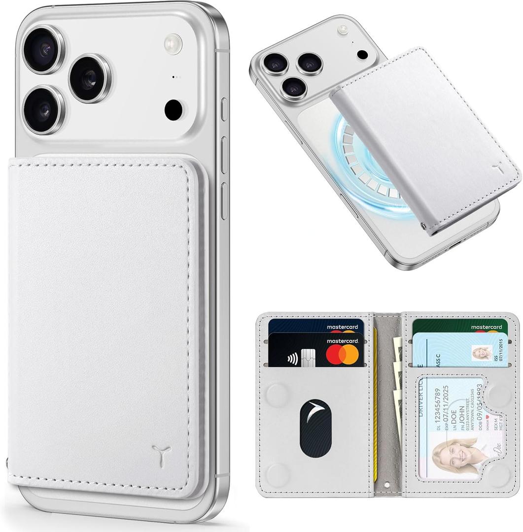TUCCH for Magsafe Wallet with 6 Card Holders, RFID Blocking [Clear ID Window] PU Leather Men Women Folio Magnetic Phone Wallet for iPhone 17/16/15/14/13/12/Plus/Air/Pro/Pro Max Series, White