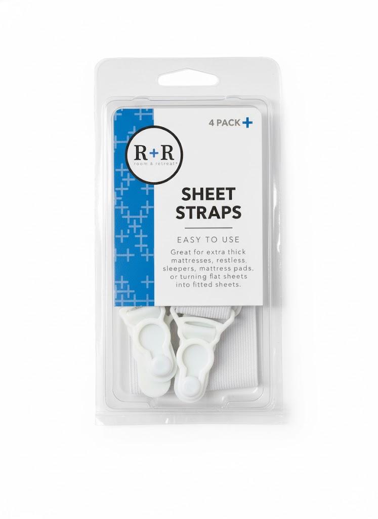 Elastic Sheet Straps with Non-Slip Fasteners, White 4-Pack 3Pcs