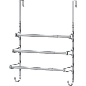 CANYAVE Over The Door Towel Rack, Over Door Towel Rack for Bathroom Door, Triple Towel Storage Holder with Hooks (Silver)