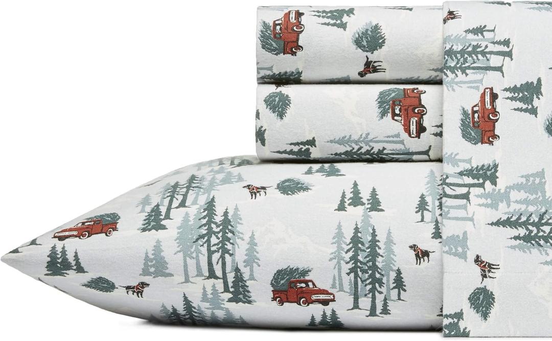 Eddie Bauer - King Sheets, Cotton Flannel Bedding Set, Brushed For Extra Softness, Cozy Home Decor (Tree Farm, King)