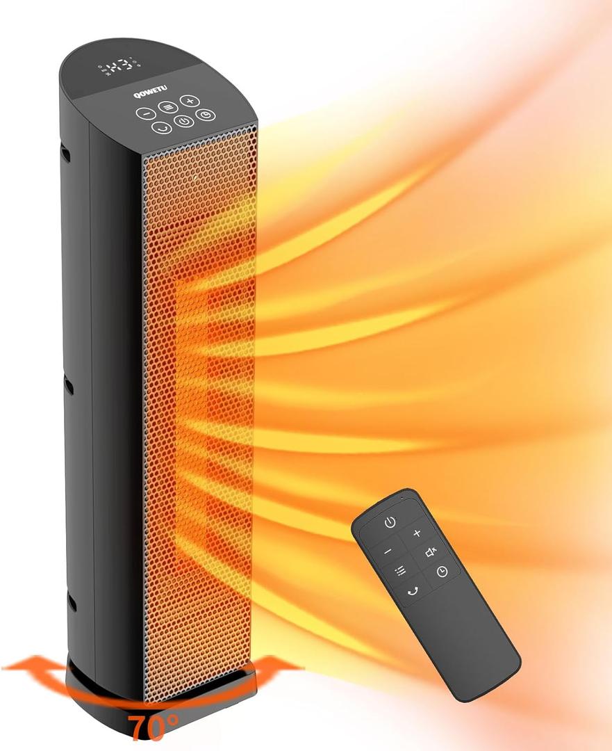 Space Heater for Indoor Use with Remote - 70 Oscillating Tower Electric Heater, 24 Inchs, 12H Timer, 1500W Quiet PTC Ceramic Heating with Thermostat, Fast Safety Heat for Office, Home, Bedroom