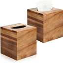 2 Pack Wooden Tissue Box Cover Bulk Square - Acacia Wood Tissue Box Holder for Tabletop Stands Bathroom Office- Decorative Facial Wood Tissue Box Cover for Modern Farmhouse Decor