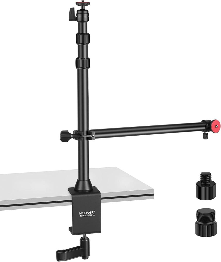 NEEWER Camera Desk Mount with Overhead C Amera Mounting Arm and 1/4" Ball Head, 17" - 41" Adjustable Tabletop Light Stand with C Clamp for DSLR Camera, Ring Light, Webcam, Photo Video Shooting