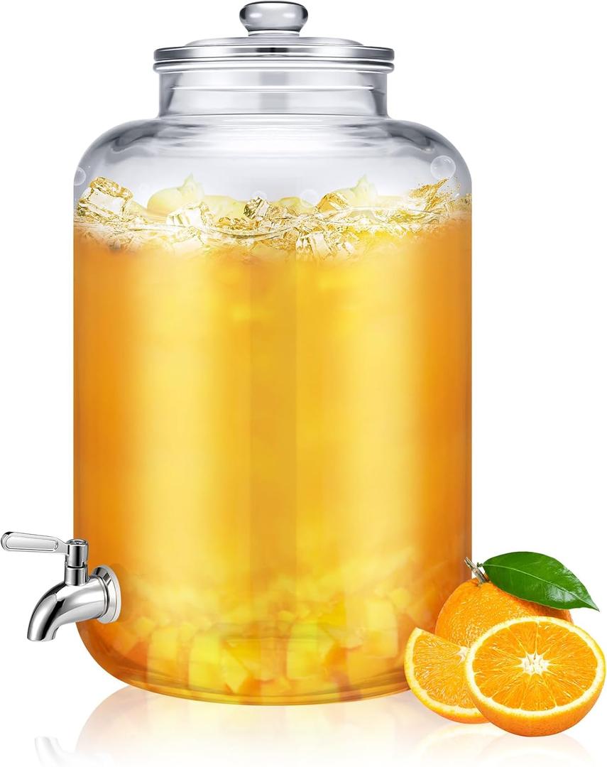 Newtay 5 Gallon Glass Water Dispenser Countertop with Glass Lid and Stainless Steel Spigot Beverage Drink Dispenser Airtight Leakproof Large Jug for Summer Outdoor Party Juice Kombucha