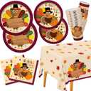 Gatherfun Turkey Thanksgiving Party Supplies Kit, Autumn Disposable Dinnerware Includes, Paper Dinner Plates, Dessert Plates, Napkins, Cups, and Tablecloth, for Fall party Decorations, Serve 25