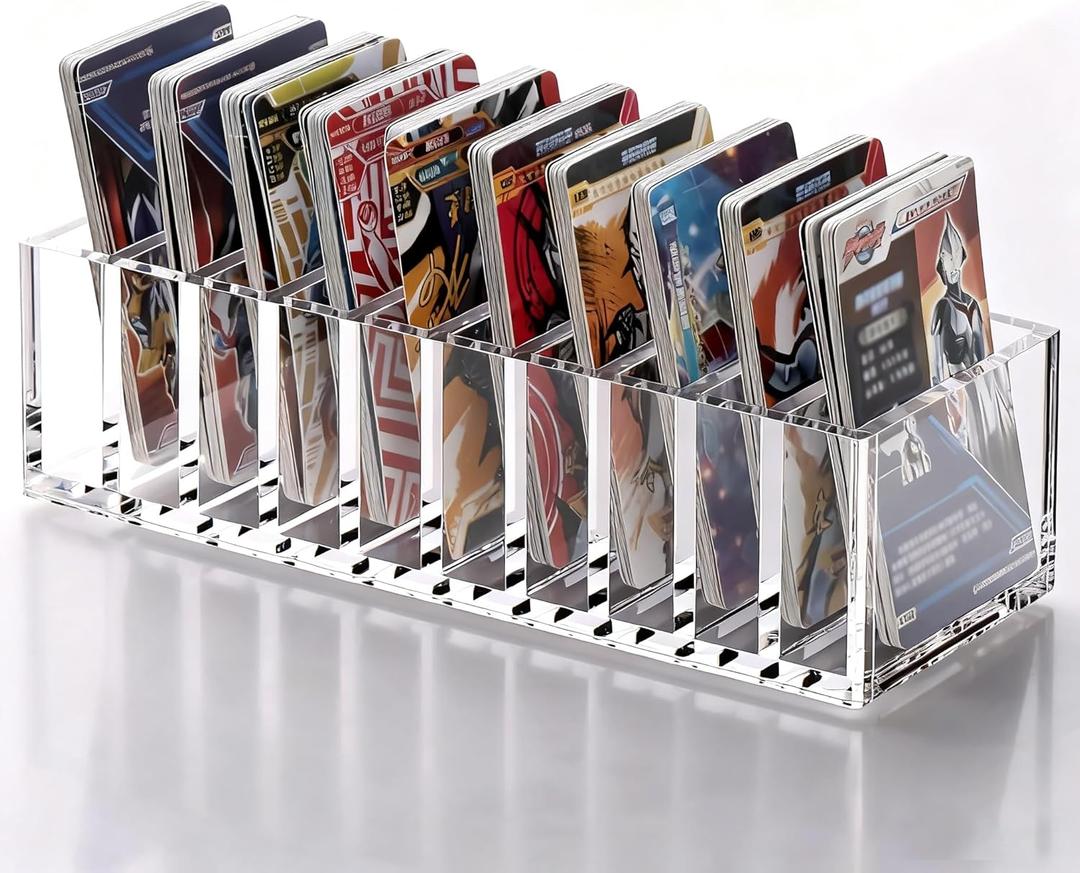YUXUN Business Card Storage Holder,10 Compartment Organizer for Desk, Clear Plastic Acrylic Card Display for Photocards Merchandise Cards, 2.76"x2.17"x3.15" per Slot,No Assembly