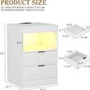 Yusong Night Stand with Gun Drawer & Invisible Lock, Bedside Table, LED Nightstand with Charging Station, Modern Night Stand, Wood Sofa Couch End Side Table with 2 Pull-Out Shelf (White 002), 15.8 inches x 13.8 inches x 23.6 inches