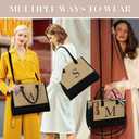 YOOLIFE Mothers Day Gifts for Women - Initial Jute Tote Bag & Makeup Bag, Birthday Gifts for Women Mom Wife Teacher Friend