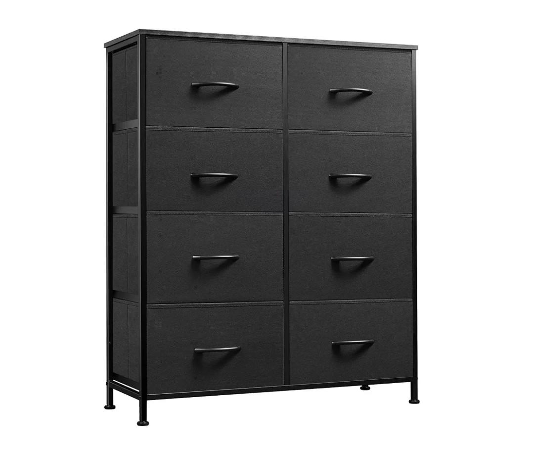 WLIVE Fabric Dresser for Bedroom, Tall Dresser with 8 Drawers, Storage Tower with Fabric Bins, Double Dressers, Chest of Drawers for Closet, Living Room, Hallway, Charcoal Black