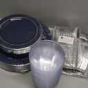 Ciaell 150 PCS Blue and Silver Plastic Plates - Blue Disposable Plate include 50 Plates, 25 Knives, 25 Forks, 25 Spoons, 25 Cups for Weddings & Party & Christmas