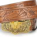 IZUS Western-Belts for Men Cowboy-Boy-Style Retro Cowgirl County Belt with 1.5"-wide Bull-Floral-PU-Strap Women Waist-Belts (Brown-2413a Buckle)