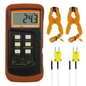 K Type Thermocouple Thermometer (-50~1300C), Dual Channels Digital Thermometer with 2 Temperature Clamp 2 Wired Thermocouple Probes, High Accuracy Temperature Kelvin Scale Meter Tester