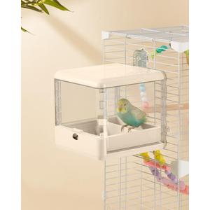 septillar Bird Feeder and Bath for Cage, Hanging Bird Bathtub Bath Shower Box Bowl, Bird Cage Accessories Suitable for Small Medium Birds, Parrots, Lovebirds, Finches, Parakeets, Mannikin (White)