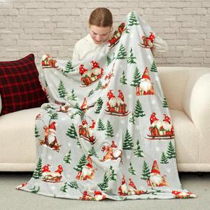 Cozy Bliss Gnome Throw Blanket Christmas Blanket Warm Plush Throw Blanket,Ultra Soft Cozy Blanket for Couch,Sofa and Bed(Xmas Gnome in Sleigh,50"x60")