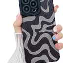 Designed for iPhone 13 Pro Max Phone Case, Soft PU Leather TPU and Cute Art Wavy Painted for Women Girls, Slim Protective Shockproof Compatible with iPhone Case (Grey, iPhone 13 Pro Max)