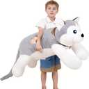 40 inch Jumbo Husky Stuffed Animals, Giant Wolf Dog Plush Toys, Cute Soft Big Husky Plushies, Large Puppy Body Pillow, Gift for Kids, Birthdays, Christmas