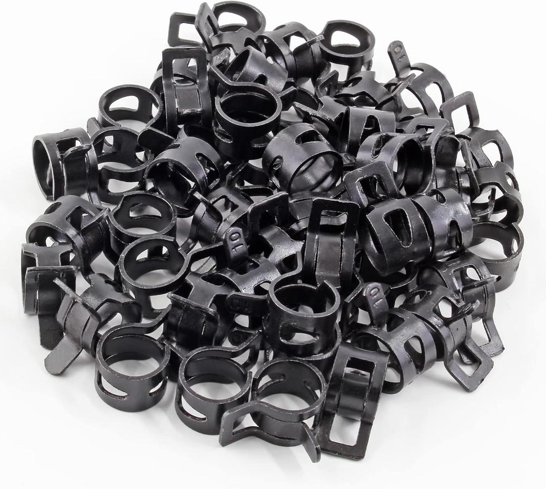 50Pcs 3/8" Spring Band Type Action Hose Clamp,10mm Black Manganese Steel Spring Clip Pipe, for Fuel Line Silicone Hose Line Water Pipe