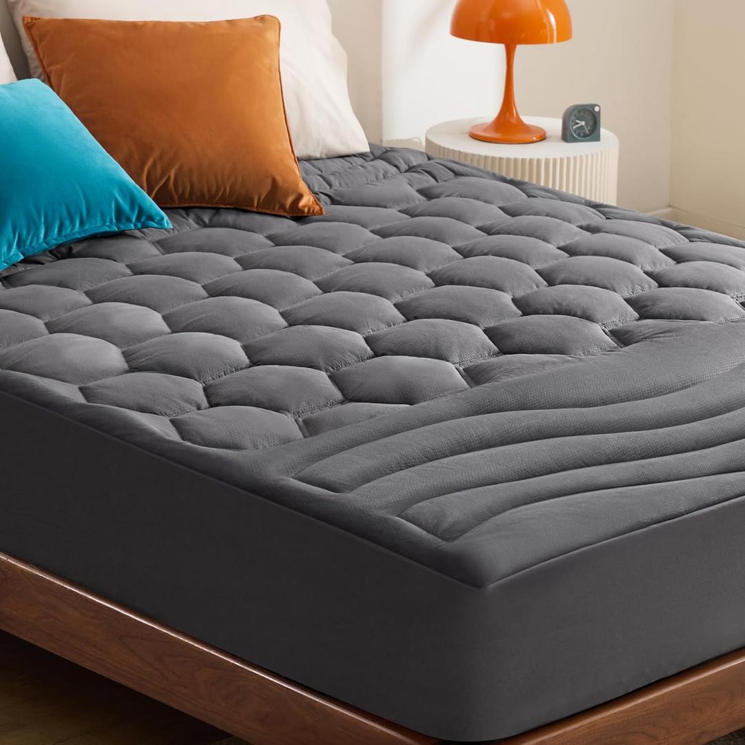 Bedsure Grey Queen Mattress Pad - Quilted Fitted Mattress Topper Protector with 8-21 Inches Deep Pocket, Noiseless Breathable Bed Cover Padded, Machine Washable, Grey, 60x80 Inches