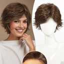BLONDE UNICORN Brown Mono Top Synthetic Lace Front Wig for White Women,Pixie Cut Dark Brown Short Wig for Daily Use 8IN
