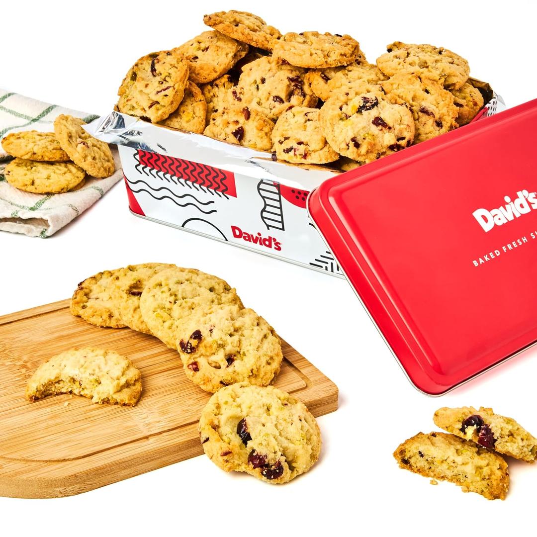 David's Cookies Cranberry Pistachio Biscuits Sweet Sampler Tin - Irresistible Crunch, Snacks And Bakery Treats - Ideal for Snacking And Gifting - Delicious Gourmet Food Gift For All Occasions 9.3oz (EXP 11/22/26)
