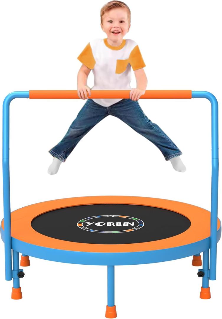 YORIN 36" Toddler Trampoline Indoor Mini Trampoline for Toddlers Kids Baby Child Small Foldable Trampoline Inside Outdoor with Adjustable Handle, Toddler Kids Toys for Ages 1-6, 250LBS (Orange)