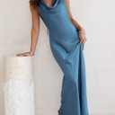 Women's 2026 Summer Satin Backless Elegant Dress for Wedding Guest Silk Sleeveless Cowl Neck Party Formal Maxi Dresses (Blue, XS)