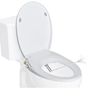 Hibbent Round Bidet Toilet Seat with Slow Close, Non-Electric Bidet Attachment for Toilet Seat with Dual Nozzle, Bidet Sprayer with Adjustable Self-Cleaning Nozzles, Brass T Adapter