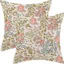 Spring Pink Floral Pillow Covers 18x18 Inch Set of 2, Cute Flower Pattern Outdoor Decorative Wildflowers Throw Pillows Watercolor Couch Cushion Case for Chair Sofa Bedroom Living Room