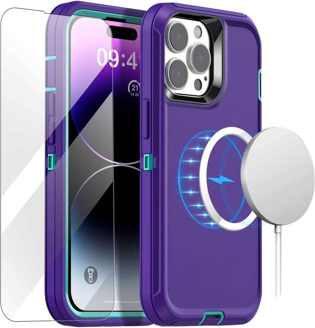 AICase for iPhone 14 Pro Max Case(6.7") with Glass Screen Protector+Magsafe Conversion Kit,Heavy Duty Drop Protection Full Body Rugged Shockproof Military Protective Tough Durable Cover_1