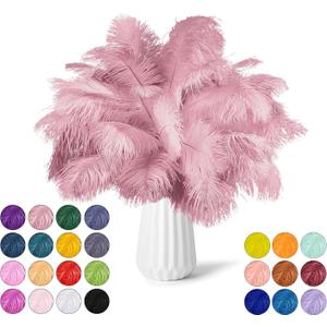 NEWONG 30pcs Peony Pink Green Ostrich Feathers Natural Bulk 11-14inch(28-35cm) Vase Craft Wedding Home Party Centerpieces Christmas Day Decoration