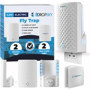 Dropsky Indoor Flying Insect Trap - Plug-in Bug Light Trap for Fruit Flies, Gnats and Houseflies - Odorless and Mess Free (2 Traps + 2 Glue Cards)