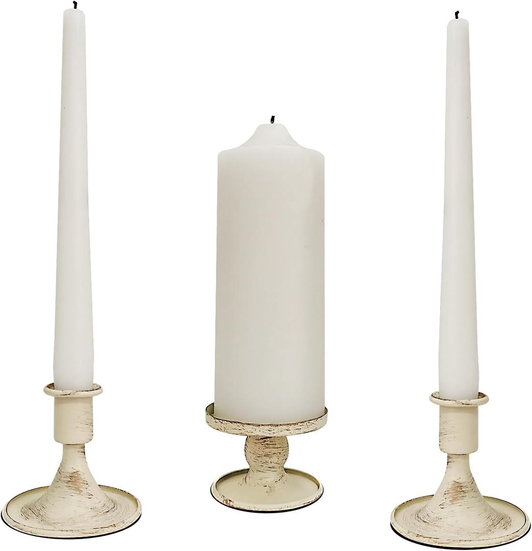Unity Wedding Candle Holders - Taper Candle Holders for Pillar Candles, 3 Piece Metal White Unity Candlestick Holder Rustic Farmhouse Style Home Decor for Ceremony, Anniversary