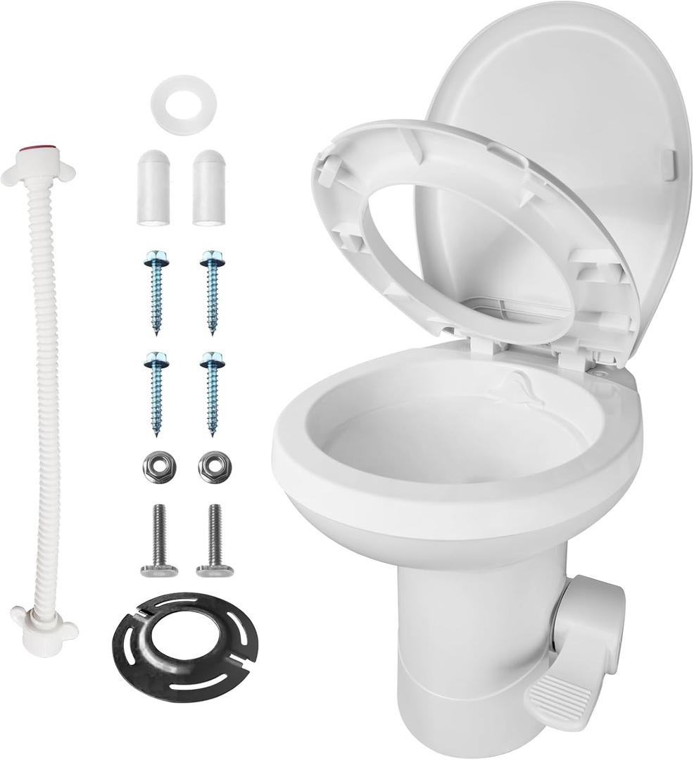 RV Toilet - Upgraded Gravity-Flush Pedal Flush(2025 New), 4.5 Gallons RV Camper Toilet High Profile with Damping Slow Down Toilet Seat and Cover for RVs, Trailers