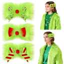 2 x 3Pcs Green Christmas Hair Bows Clip for Girls Women,6 Inch Green Christmas Hair Clips Bow for Hair Accessories