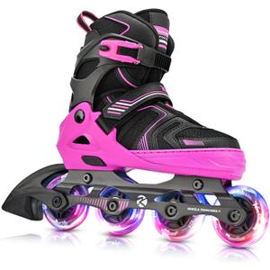 Kuxuan Skates Adjustable Inline Skates for Boys Girls, Kids Roller Skates Ages 4-12 with Light Up Wheels, Teen Skates for Beginner Women (Large-Youth, Red)