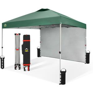 CROWN SHADES 10x10 Pop Up Canopy with 1 Side Wall - Beach Tent with One Push Setup - Outdoor Sun Shade for Events, Parties, Camping - Gazebo with STO-N-Go Cover Bag (Forest Green)