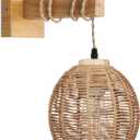 Rattan Wall Sconce Light, Rattan Lamps for Bedroom, Farmhouse Wall Sconces, Wall Mount Light Fixture Indoor, Boho Bedside Wall Sconces for Living Room (Braided Rope)