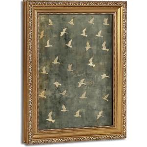Vintage Gold Framed Flying Birds Wall Art Minimalist Wall Decor 16×24 in