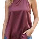 Women's Satin Halter Top Backless Sleeveless Cami High Neck Silk Tank Top Asymmetrical Hem Night Out Outfits Tee (L)