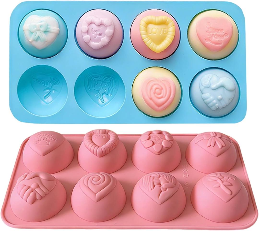 2PCS Valentine Chocolate Molds Round Heart Silicone Mold Non-Stick Love Rose Silicone Chocolate Bomb Molds for Baking Chocolate,Mini Cakes,Candy,Gummy, Ice Cubes