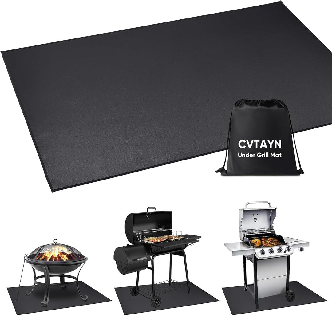Large Under Grill Mat 60 40 Inch for Outdoor Charcoal, Smokers, Gas Grills, Deck and Patio Protective Mats, Fireproof Grill Pads, Indoor Fireplace Mat Prevents Ember Damage Wood Floor (Black)
