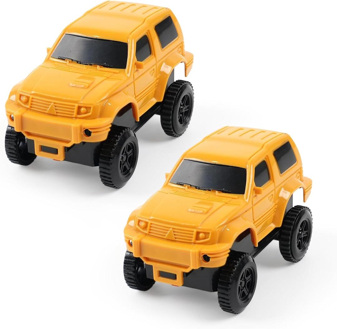 Construction Race Cars Accessories for Kids - 2-Pack Engineering Electric Toy Cars, Birthday Gifts for 3 4 5 6 7 Year Old Boys, Compatible with Construction Race Car Track Set