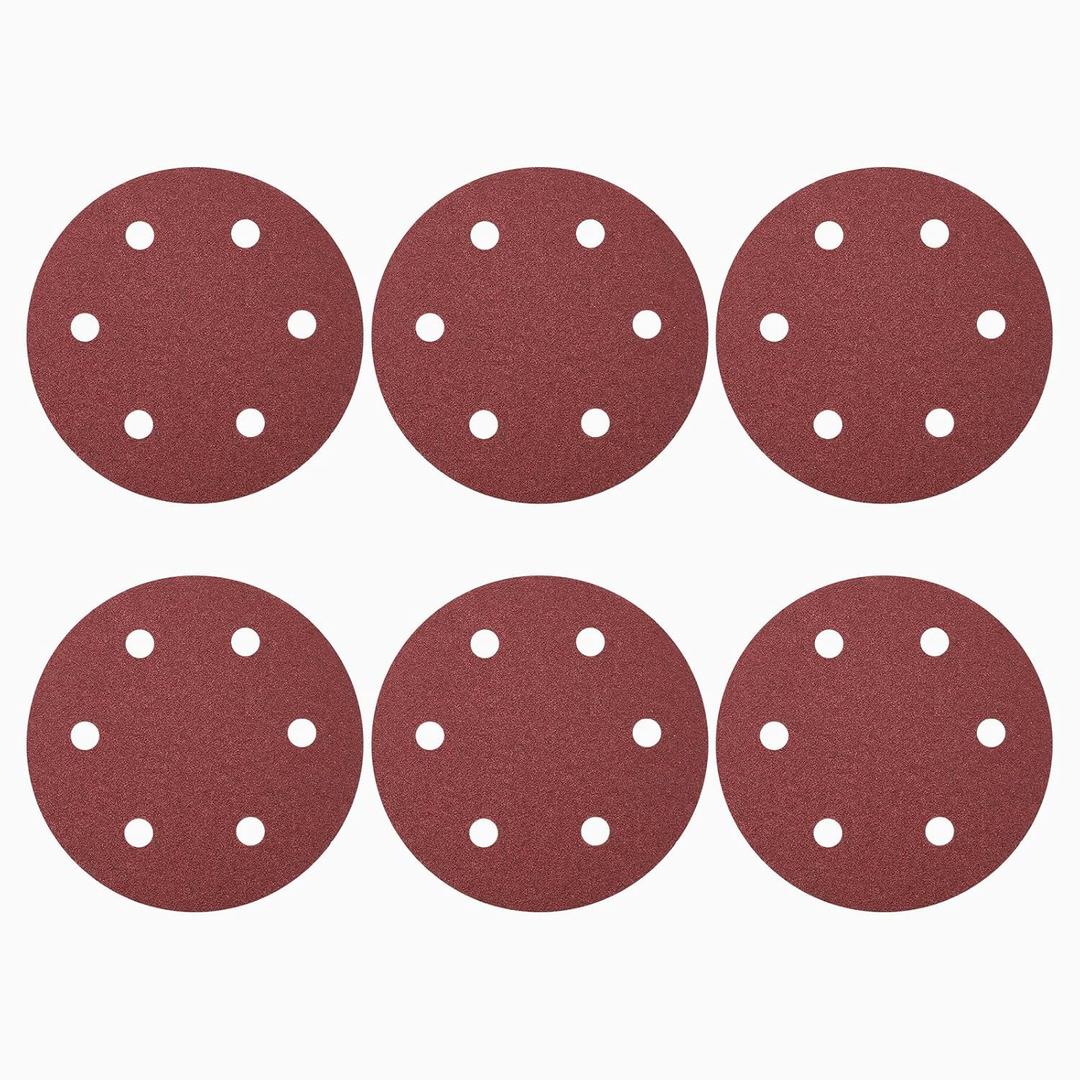 HARFINGTON 12 Pcs 9 Inch Sanding Discs, 40 Grit Hook and Loop Sandpaper, 6-Hole Aluminum Oxide Orbital Sander Sandpaper for Woodworking Automotive Metal Polishing, Red