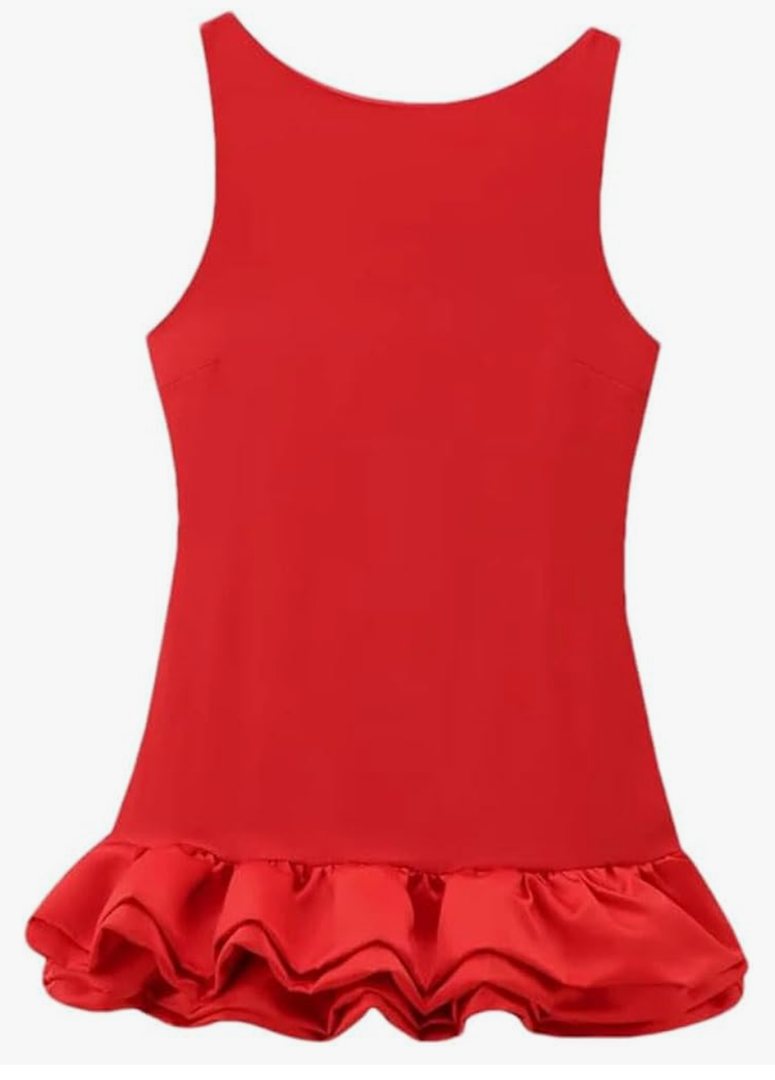 Women's Patchwork Mini Dress, O-Neck, Backless with Zipper, Female Dresses, L Women's Patchwork Mini Dress, O-Neck, Backless with Zipper, Female Dresses, L