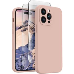 FireNova Designed for iPhone 14 Pro Max Case, Silicone Upgraded [Camera Protection] Case with [2 Screen Protectors], Soft Anti-Scratch Microfiber Lining Inside, 6.7 inch, Pinksand